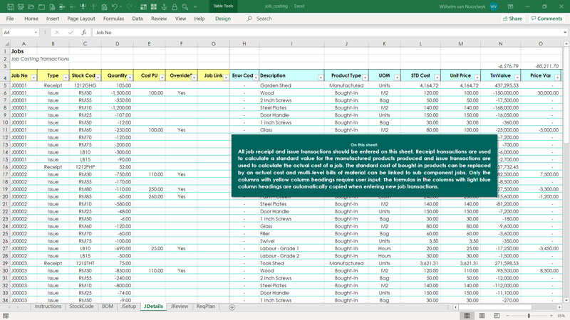 Job Costing Template Excel Skills