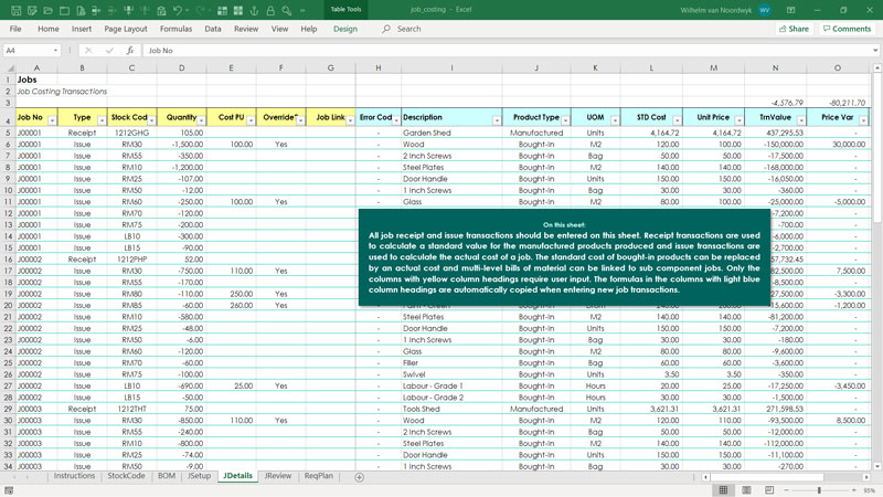 job costing excel template