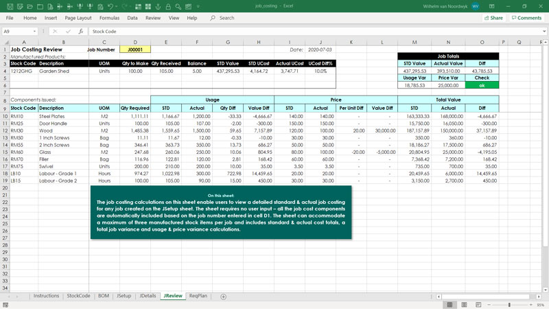 Job Costing Template Excel Skills
