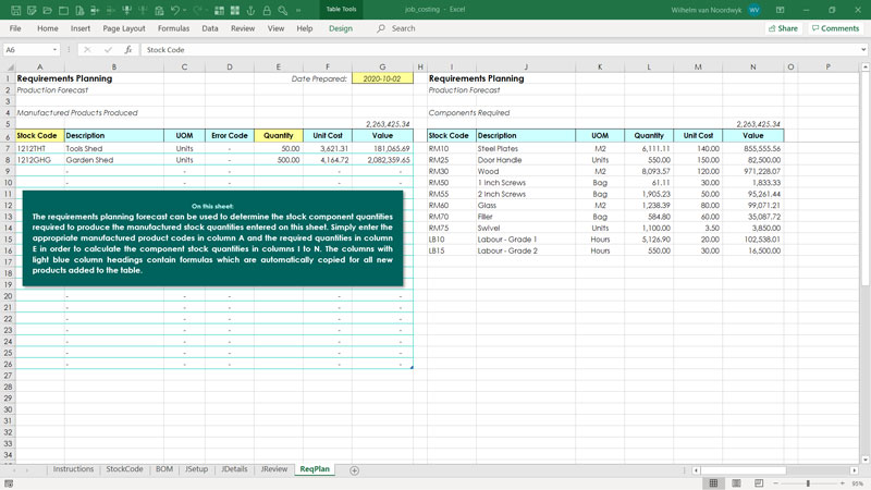 job costing excel template