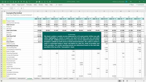 cash flow projection - weekly template