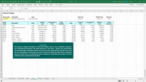 product costing template