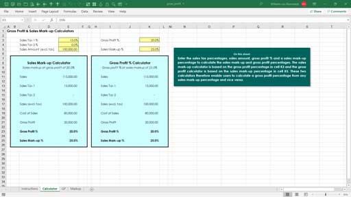 gross profit & sales mark-up template