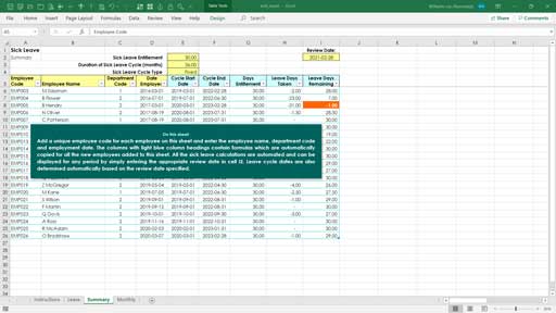 Leave Tracking Template Excel Skills